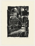 Artist: AMOR, Rick | Title: Truck at night. | Date: 1992 | Technique: woodcut, printed in black ink, from one block