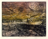 Artist: b'Cilento, Margaret.' | Title: b'Old landscape.' | Date: 1950 | Technique: b'etching, aquatint, printed in colour, from two  plates'