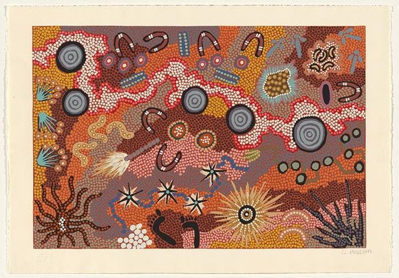 Artist: b'Possum Nungurray, Gabriella.' | Title: b'Love story.' | Date: 1998/99 | Technique: b'screenprint, printed in colour, from 29 stencils'