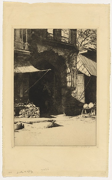 Artist: b'Menpes, Mortimer.' | Title: b'not titled [An Indian gateway].' | Date: (1910?) | Technique: b'etching, printed in black ink, from one plate'