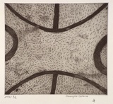 Artist: Costain, Merangka. | Title: not titled [abstract cross formation with small repetitive marks] | Date: 1998, March | Technique: etching and open-bite, printed in black ink, from one plate