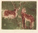 Artist: Bragge, Anita. | Title: Deer | Date: 1998, September | Technique: etching, printed in brown and green ink, from two plates