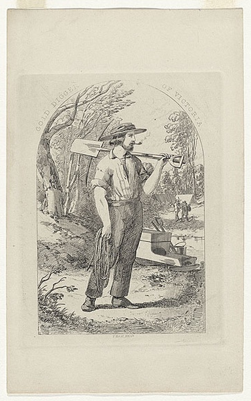 Title: b'Gold digger of Victoria.' | Date: 1854 | Technique: b'engraving, printed in black ink, from one copper plate'