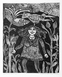 Artist: HANRAHAN, Barbara | Title: Girl in a forest | Date: 1983 | Technique: etching, printed in black ink with plate-tone, from one plate