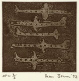 Artist: b'Bowen, Dean.' | Title: b'not titled (five aeroplanes)' | Date: 1992 | Technique: b'etching, printed in black ink, from one plate'