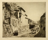 Artist: LINDSAY, Lionel | Title: Carrera del Darro, Granada, Spain | Date: 1934 | Technique: drypoint, printed in brown ink with plate-tone, from one plate | Copyright: Courtesy of the National Library of Australia