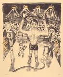 Artist: b'Hay, Bill.' | Title: b'The boxer' | Date: 1989, June - August | Technique: b'lithograph, printed in black ink, from one stone; hand-coloured'