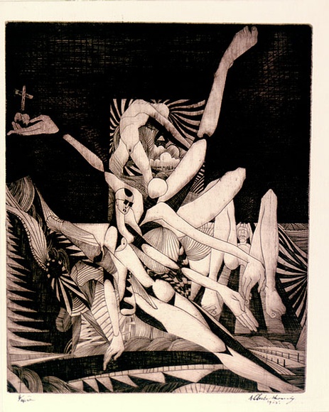 Artist: b'SHOMALY, Alberr' | Title: b'(Group of nude figures)' | Date: 1968 | Technique: b'engraving, printed in black ink, from one copper plate'