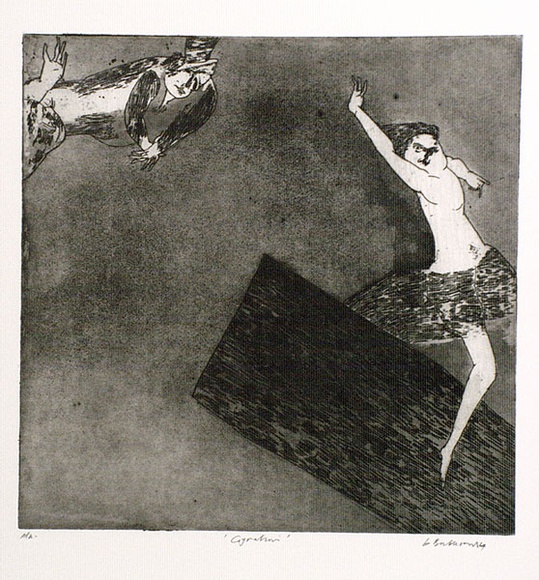 Artist: b'BALDESSIN, George' | Title: b'Gyration.' | Date: 1964 | Technique: b'etching and aquatint, printed in black ink, from one plate'