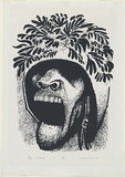 Artist: b'Counihan, Noel.' | Title: b'Boy in helmet.' | Date: 1968 | Technique: b'screenprint, printed in black ink, from one photo-stencil'