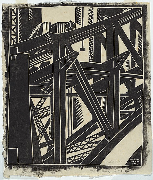 Artist: b'Weitzel, Frank.' | Title: b'Sydney Bridge.' | Date: c.1929 | Technique: b'linocut, printed in black ink, from one block'