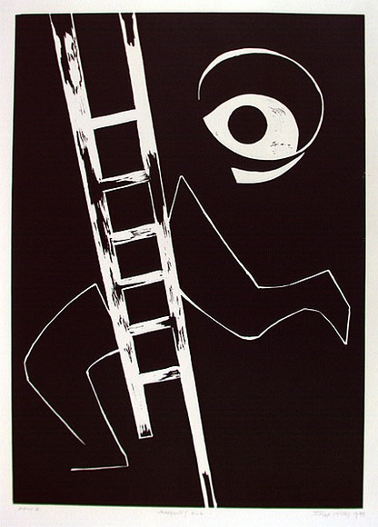 Artist: b'King, Inge.' | Title: b'Stepping out' | Date: 1999, July | Technique: b'linocut, printed in black ink, from one block'