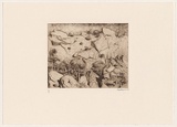 Artist: Rees, Lloyd. | Title: Cliff face, Central Australia | Date: 1977 | Technique: softground-etching, printed in brown ink, from one zinc plate | Copyright: © Alan and Jancis Rees