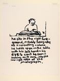 Artist: b'Heyes, Ken.' | Title: bhe sits in the right foreground, probably taking notes. He is consulting a volume he holds open on the table with his left hand - his eyes can't be seen - looking, as it were, into the lower right edge of the photograph. | Date: 1984 | Technique: b'photocopy'