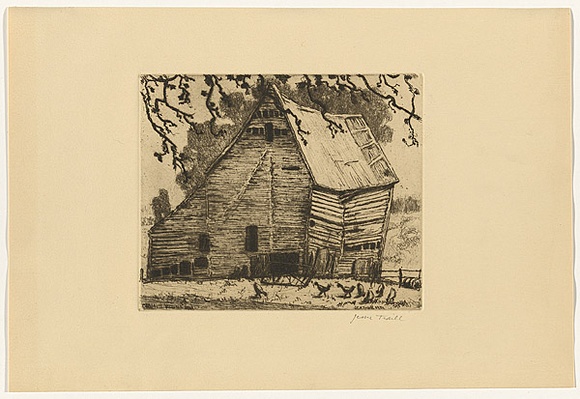 Artist: b'TRAILL, Jessie' | Title: b'Old mill, Victoria 1949' | Date: 1951 | Technique: b'etching and aquatint, printed in black ink, from one plate'