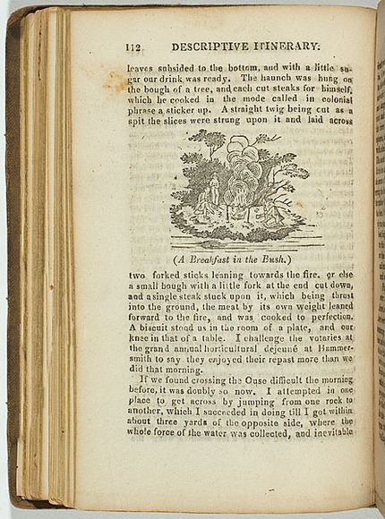 Title: b'A breakfast in the bush.' | Date: 1830 | Technique: b'engraving, printed in black ink, from one plate'