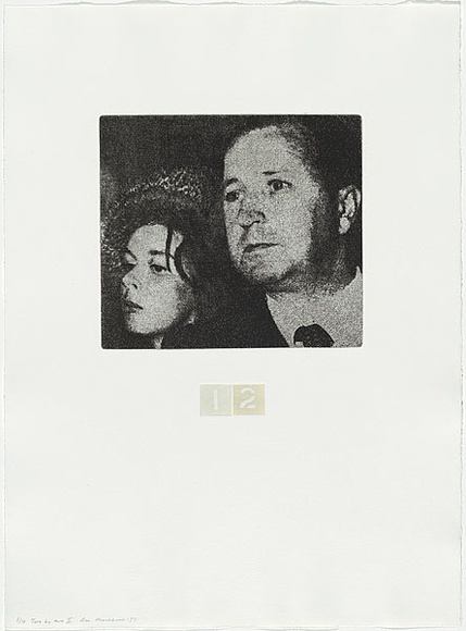 Artist: b'MADDOCK, Bea' | Title: b'Two by two II.' | Date: 1977, September-November | Technique: b'photo-etching, aquatint and stipple, printed in black, white and cream ink, from three plates'