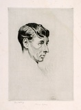 Artist: LINDSAY, Lionel | Title: Norman Lindsay | Date: 1918 | Technique: drypoint, printed in black ink with plate-tone, from one plate | Copyright: Courtesy of the National Library of Australia