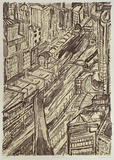 Artist: Crawford, Marian. | Title: Flinders st. | Date: 1996, October | Technique: lithograph, printed in black ink, from one stone; cream tint