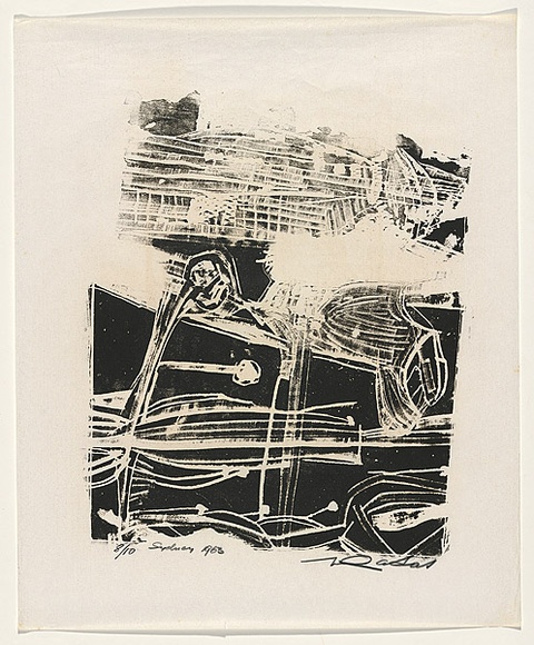 Artist: b'Ratas, Vaclovas.' | Title: b'Garden' | Date: 1963 | Technique: b'relief-print, printed in black ink, from collaged metal matrix'