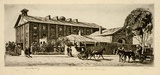 Artist: b'LINDSAY, Lionel' | Title: b'Old Barracks, Hyde Park' | Date: 1912 | Technique: b'etching and aquatint, printed in brown ink with plate-tone in brown ink, from one plate' | Copyright: b'Courtesy of the National Library of Australia'