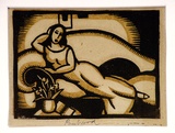 Artist: b'Wood, Rex.' | Title: b'(Woman on a chaise lounge)' | Date: (1934) | Technique: b'linocut, printed in colour, from mutliple blocks'