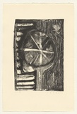 Artist: Ciccone, Valerio. | Title: not titled [abstraction of wheel spokes] | Date: c.1990 | Technique: lithograph, printed in black ink, from one stone