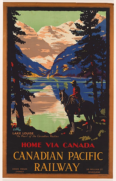 Artist: b'TROMPF, Percy' | Title: b'Home via Canada, Canadian Pacific Railway' | Date: c.1935 | Technique: b'lithograph, printed in colour, from multiple stones [or plates]'