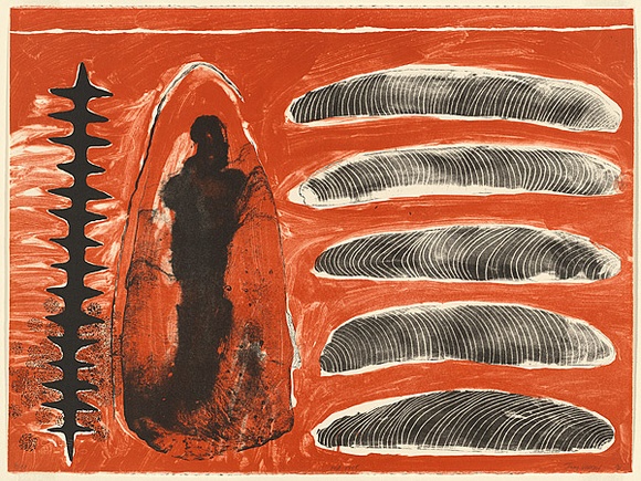 Artist: b'Watson, Judy.' | Title: b'red rock' | Date: 1998 | Technique: b'lithograph, printed in colour, from two plates' | Copyright: b'\xc2\xa9 Judy Watson. Licensed by VISCOPY, Australia'