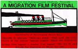 Artist: REDBACK GRAPHIX | Title: A migration film festival. | Date: 1980 | Technique: screenprint, printed in colour, from three stencils | Copyright: © Michael Callaghan