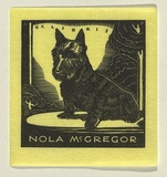 Artist: b'FEINT, Adrian' | Title: b'Bookplate: Nola McGregor.' | Date: 1933 | Technique: b'wood-engraving, printed in black ink, from one block' | Copyright: b'Courtesy the Estate of Adrian Feint'