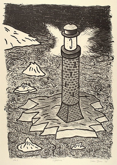 Artist: b'Bowen, Dean.' | Title: b'Lighthouse' | Date: 1988 | Technique: b'lithograph, printed in colour, from two stones (yellow and black)'