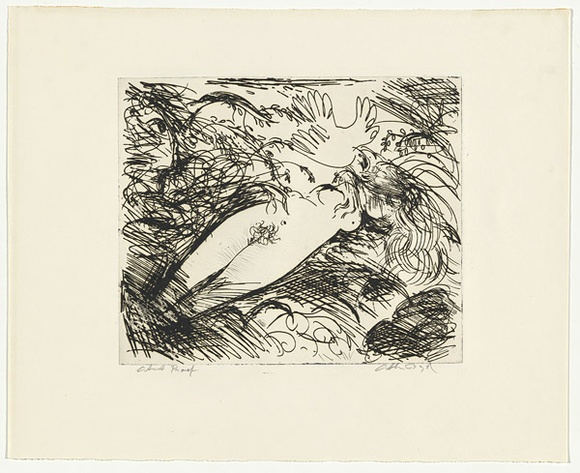 Artist: b'BOYD, Arthur' | Title: b'Lying nude and bird.' | Date: (1962-63) | Technique: b'etching, printed in black ink, from one plate' | Copyright: b'Reproduced with permission of Bundanon Trust'