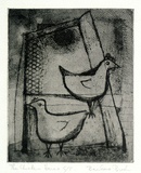 Artist: b'Brash, Barbara.' | Title: b'The chicken house.' | Date: c.1955 | Technique: b'softground etching, printed in brown ink from one plate'