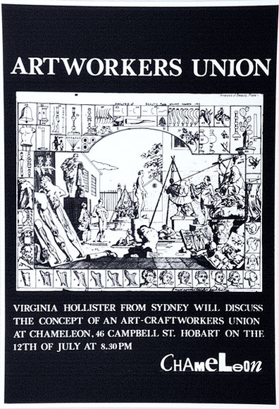 Artist: b'ARNOLD, Raymond' | Title: b'Artworkers Union, Chameleon, Hobart.' | Date: 1983 | Technique: b'screenprint, printed in black ink, from one stencil'