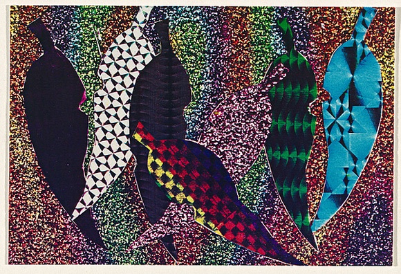 Artist: b'McDiarmid, David.' | Title: b'Postcard: Gum leaves' | Date: 1984 | Technique: b'colour photocopy, rubber stamps' | Copyright: b'Courtesy of copyright owner, Merlene Gibson (sister)'