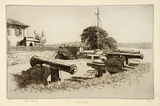 Artist: b'LINDSAY, Lionel' | Title: b'Dawes Battery, Sydney' | Date: 1932 | Technique: b'etching and foul biting, printed in black ink with plate-tone, from one plate' | Copyright: b'Courtesy of the National Library of Australia'