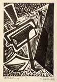 Artist: b'de Kesler, Thomas.' | Title: b'Studio corner.' | Date: 1959 | Technique: b'linocut, printed in black ink, from one block' | Copyright: b'\xc2\xa9 Thomas de Kessler'