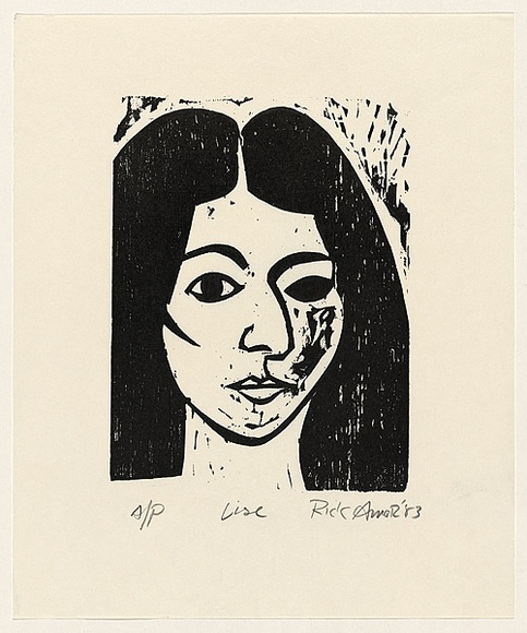 Artist: b'AMOR, Rick' | Title: b'Lise.' | Date: 1983 | Technique: b'woodcut, printed in black ink, from one block'