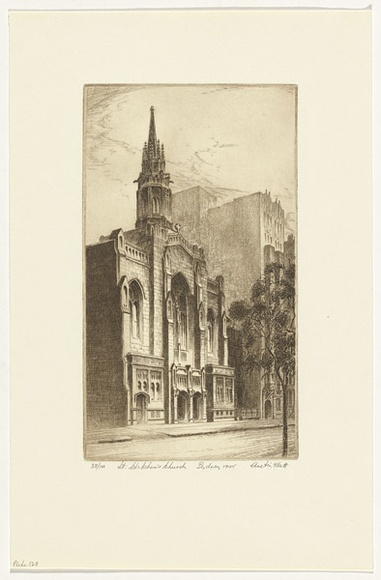 Artist: b'PLATT, Austin' | Title: bSt Stephen's Church, Sydney | Date: 1945 | Technique: b'etching, printed in black ink, from one plate'