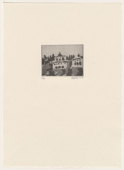 Artist: Rees, Lloyd. | Title: Tuscan town | Date: 1976 | Technique: softground-etching, printed in black ink, from one zinc plate | Copyright: © Alan and Jancis Rees