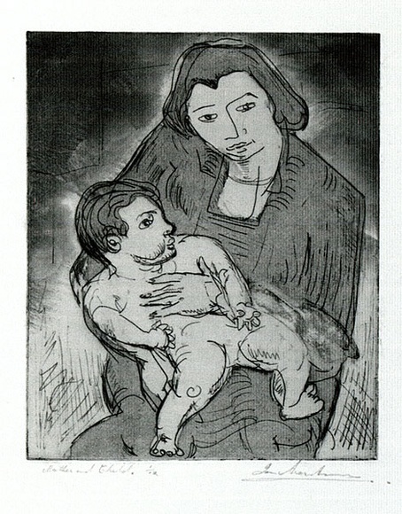 Artist: b'Armstrong, Ian.' | Title: b'Mother and child.' | Date: 1950s | Technique: b'etching and lavis, printed in black ink with plate-tone, from one  plate'