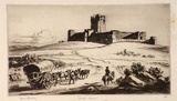 Artist: b'LINDSAY, Lionel' | Title: b'Castle Coca, Spain' | Date: 1927 | Technique: b'drypoint, printed in brown ink with plate-tone, from one plate' | Copyright: b'Courtesy of the National Library of Australia'