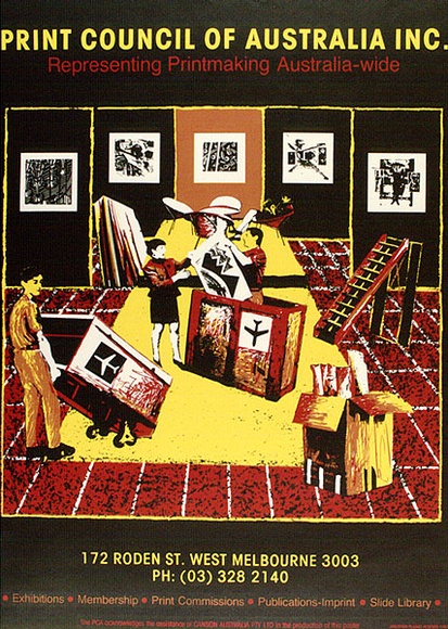 Artist: Another Planet Posters Inc. | Title: Poster: Print Council of Australia: Representing printmaking Australia wide 1987. | Date: 1987 | Technique: screenprint, printed in colour, from multiple stencils