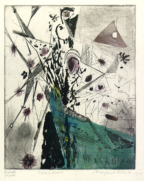 Artist: Cilento, Margaret. | Title: Scarecrow. | Date: 1951 | Technique: etching, aquatint, printed in colour from two  plates