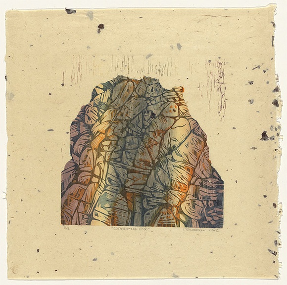 Artist: b'Bruderlin, Christine.' | Title: b'Corroboree Rock.' | Date: 1982 | Technique: b'woodcut, printed in colour, from multiple blocks'