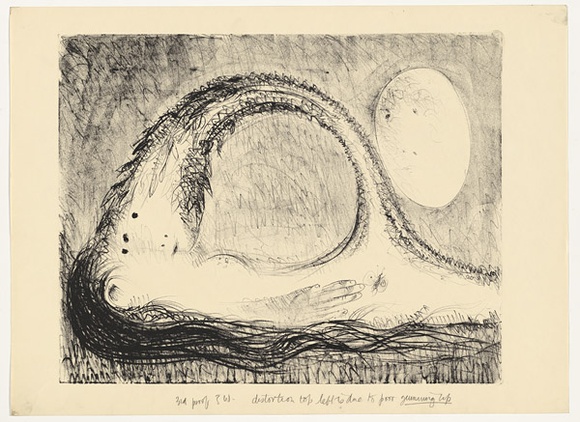 Artist: b'BOYD, Arthur' | Title: b'St Francis lying down in the wilderness.' | Date: (1965) | Technique: b'lithograph, printed in black ink, from one plate' | Copyright: b'Reproduced with permission of Bundanon Trust'