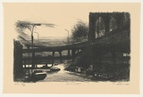Artist: AMOR, Rick | Title: Burning car NYC | Date: 2000, August | Technique: lithograph, printed in black ink, from one plate | Copyright: Image reproduced courtesy the artist and Niagara Galleries, Melbourne
