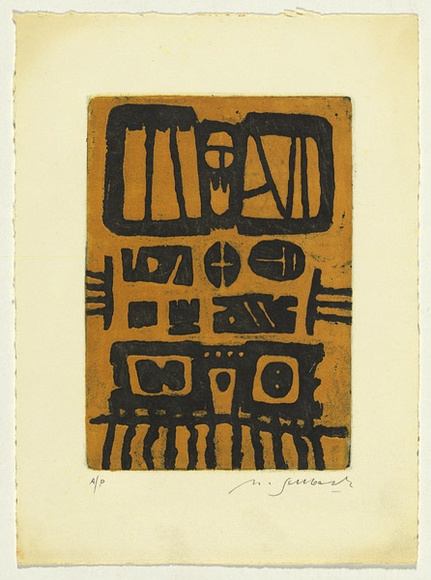 Artist: b'SELLBACH, Udo' | Title: b'(Dials)' | Date: (1965) | Technique: b'etching printed in black and orange from two plates'