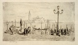 Artist: LINDSAY, Lionel | Title: Venice from San Giorgio | Date: 1938 | Technique: etching, printed in warm black ink with plate-tone, from one plate, from one plate; with additions in pencil | Copyright: Courtesy of the National Library of Australia